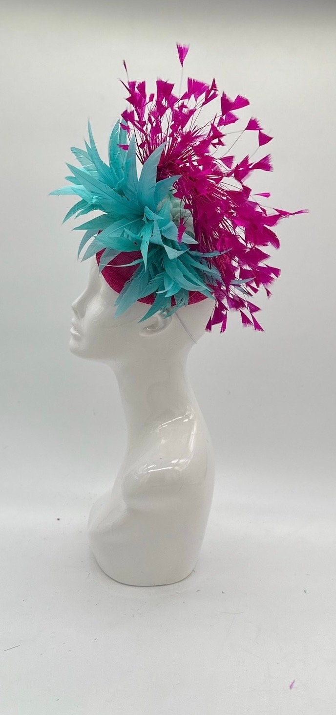 Fuchsia and Aqua Derby Fascinator, Kentucky Derby Hat Alternative, Kentucky derby hat (GOLD LINE)