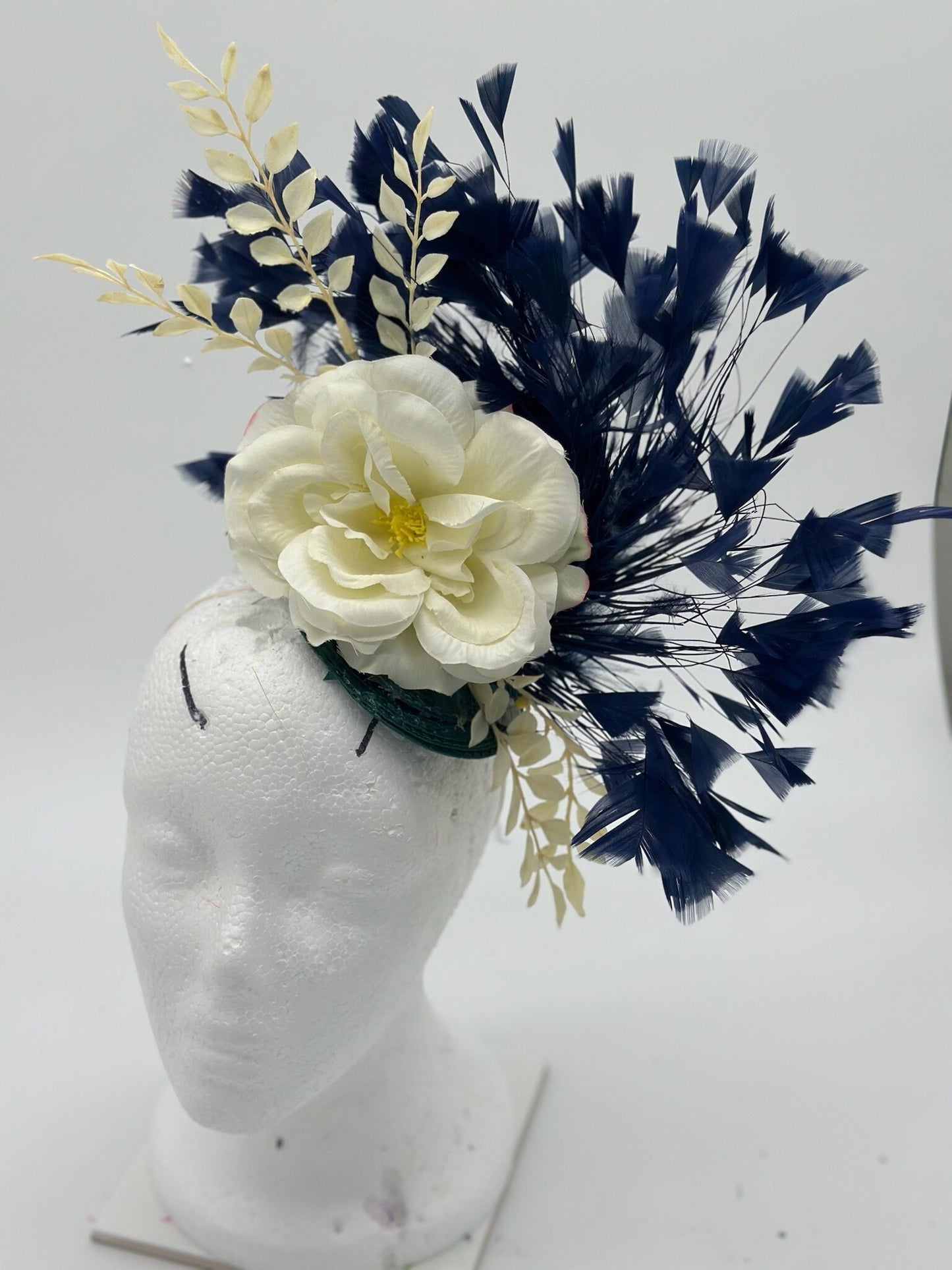 Cream and Dark Blue Derby Fascinator, Kentucky Derby Hat Alternative, Kentucky derby hat, (GOLD LINE)