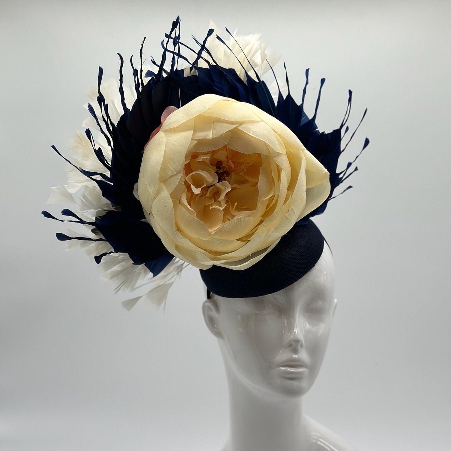 Beige and Dark Blue Derby Fascinator, Kentucky Derby Hat Alternative, Kentucky derby hat (GOLD LINE)