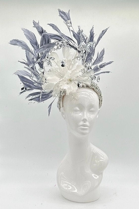 Blue, White and Silver Derby Fascinator, Kentucky Derby Hat Alternative, Kentucky derby hat, (PLATINUM LINE)