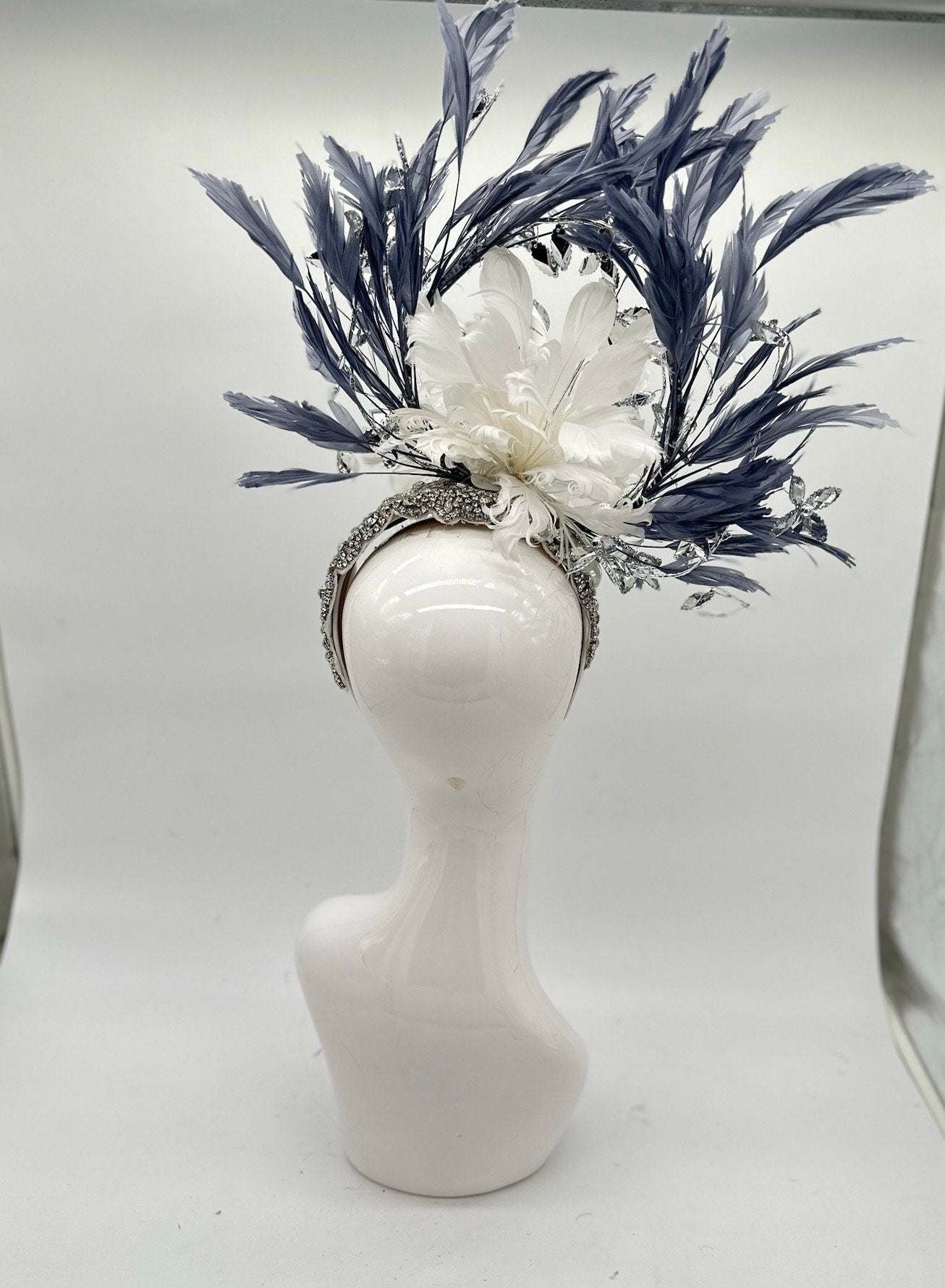 Blue, White and Silver Derby Fascinator, Kentucky Derby Hat Alternative, Kentucky derby hat, (PLATINUM LINE)