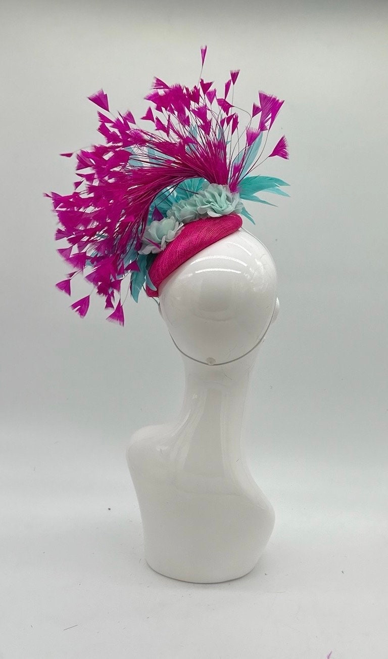 Fuchsia and Aqua Derby Fascinator, Kentucky Derby Hat Alternative, Kentucky derby hat (GOLD LINE)