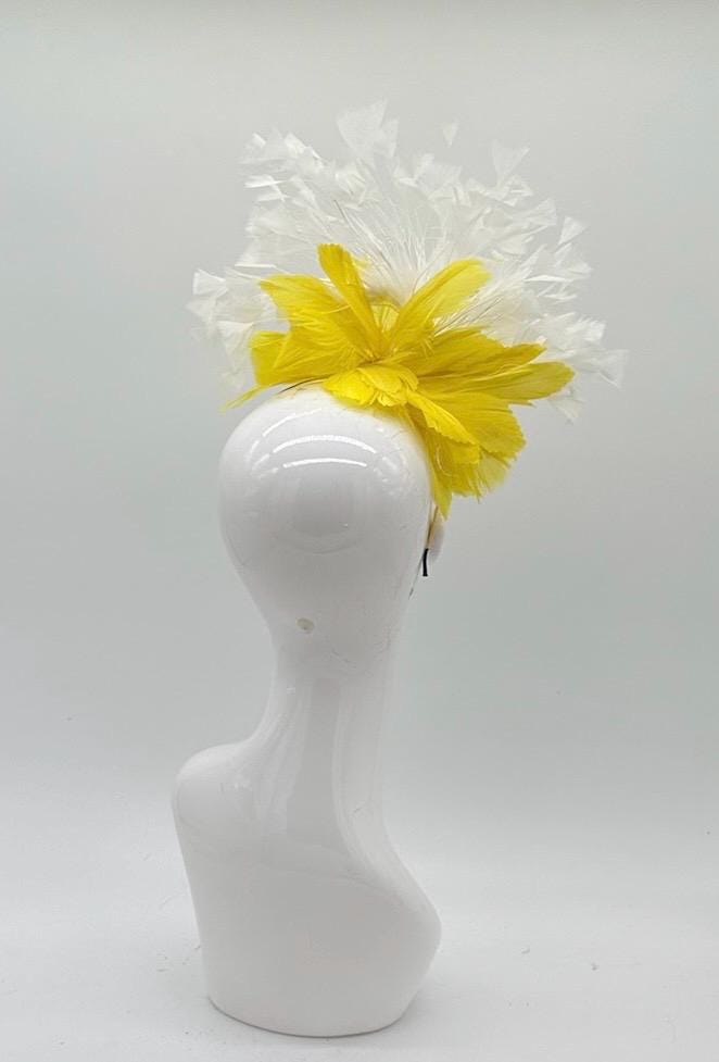 Yellow and White Derby Fascinator, Kentucky Derby Hat Alternative, Kentucky derby hat (GOLD LINE)