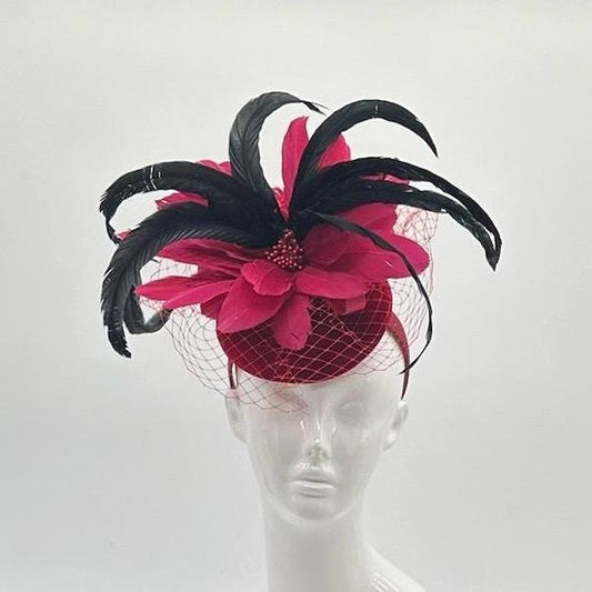 Red, Pink and Black Derby Fascinator, Kentucky Derby Hat Alternative, Kentucky derby hat (GOLD LINE)