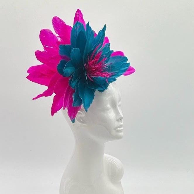 Blue and Hot Pink Derby Fascinator, Kentucky Derby Hat Alternative, Kentucky derby hat (GOLD LINE)