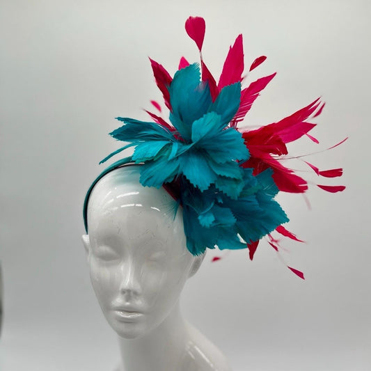 Teal and Pink Derby Fascinator, Kentucky Derby Hat Alternative, Kentucky derby hat (GOLD LINE)