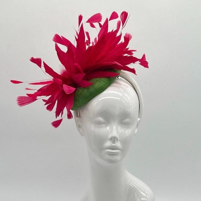 Watermelon pink and Green Derby Fascinator, Kentucky Derby Hat Alternative, Kentucky derby hat (GOLD LINE)