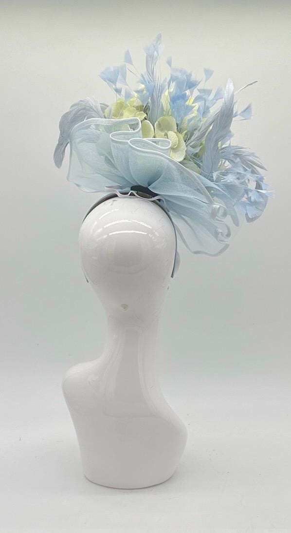 Blue and Cream Derby Fascinator, Kentucky Derby Hat Alternative, Kentucky derby hat (GOLD LINE)