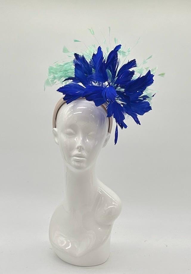 Blue and Teal Derby Fascinator, Kentucky Derby Hat Alternative, Kentucky derby hat (GOLD LINE)