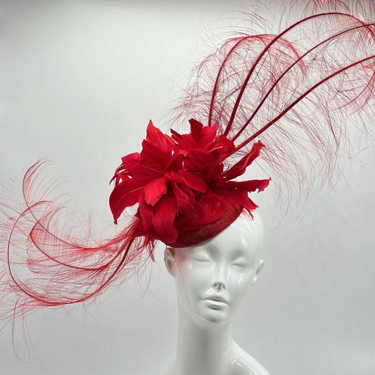 Red Derby Fascinator, Kentucky Derby Hat Alternative, Kentucky derby hat, (PLATINUM LINE)