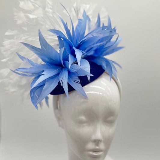 Blue and White Derby Fascinator, Kentucky Derby Hat Alternative, Kentucky derby hat (GOLD LINE)