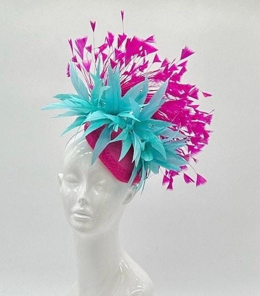 Fuchsia and Aqua Derby Fascinator, Kentucky Derby Hat Alternative, Kentucky derby hat (GOLD LINE)