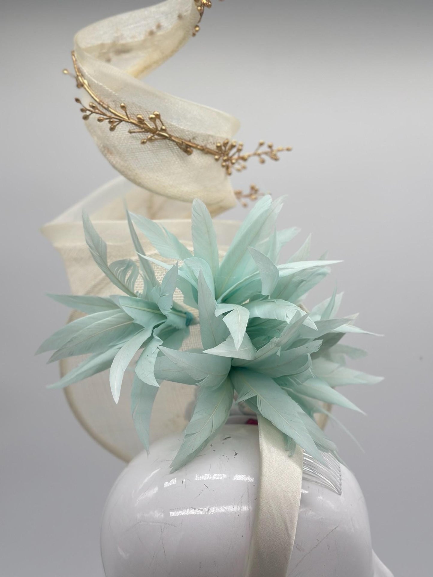 Cream, Gold and Aqua Derby Fascinator, Kentucky Derby Hat Alternative, Kentucky derby hat (PLATINUM LINE)