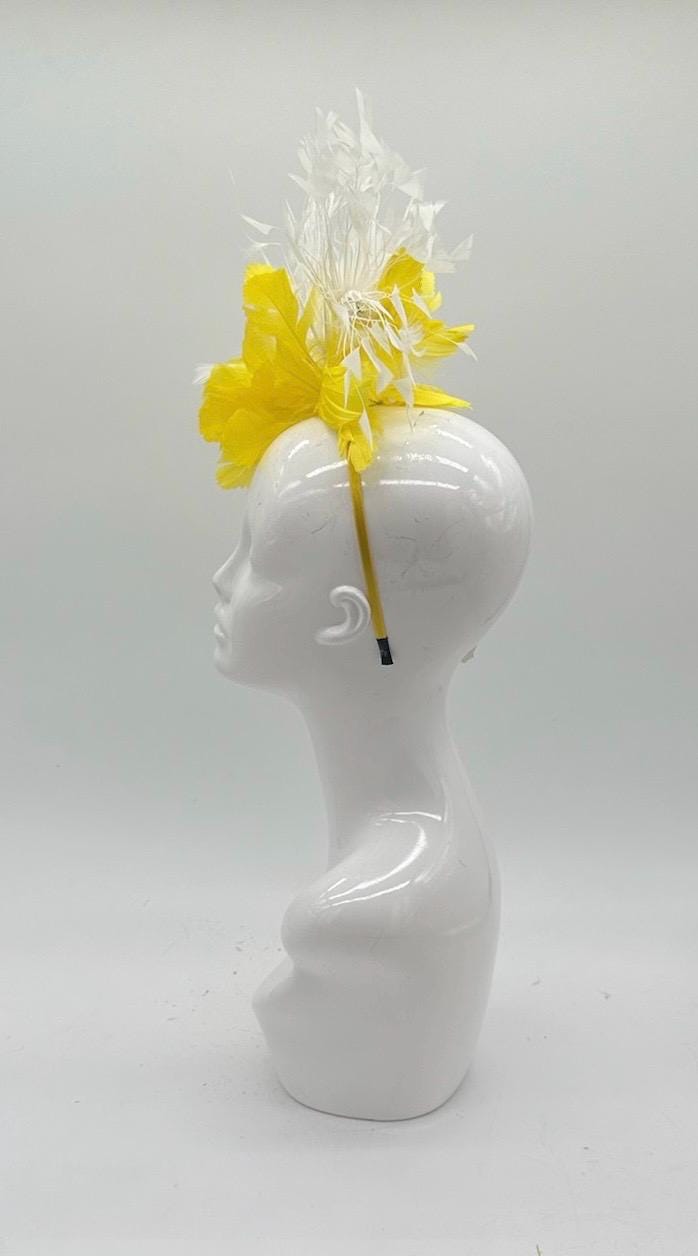 Yellow and White Derby Fascinator, Kentucky Derby Hat Alternative, Kentucky derby hat (GOLD LINE)