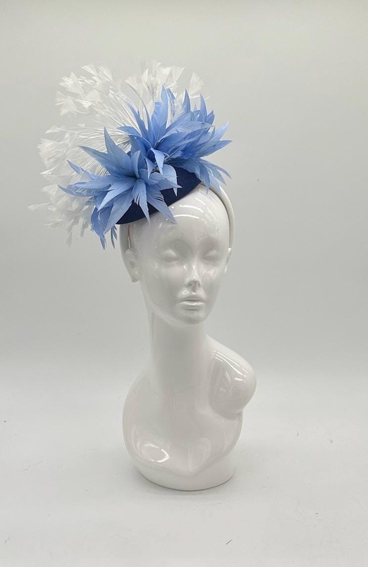 Blue and White Derby Fascinator, Kentucky Derby Hat Alternative, Kentucky derby hat (GOLD LINE)