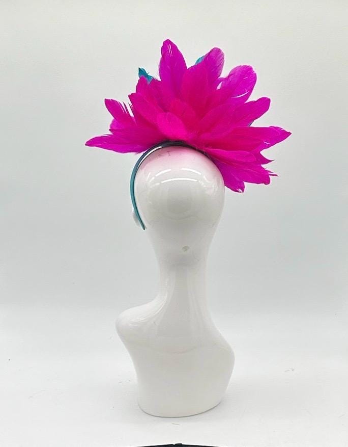 Blue and Hot Pink Derby Fascinator, Kentucky Derby Hat Alternative, Kentucky derby hat (GOLD LINE)