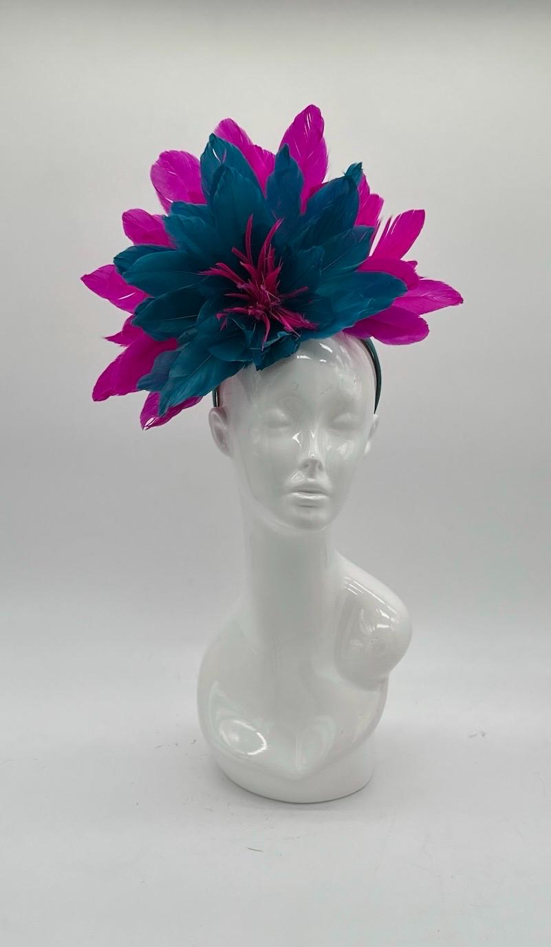 Blue and Hot Pink Derby Fascinator, Kentucky Derby Hat Alternative, Kentucky derby hat (GOLD LINE)