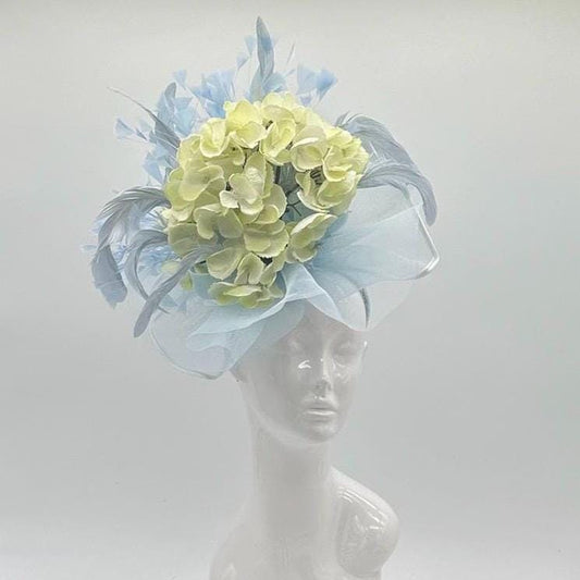 Blue and Cream Derby Fascinator, Kentucky Derby Hat Alternative, Kentucky derby hat (GOLD LINE)