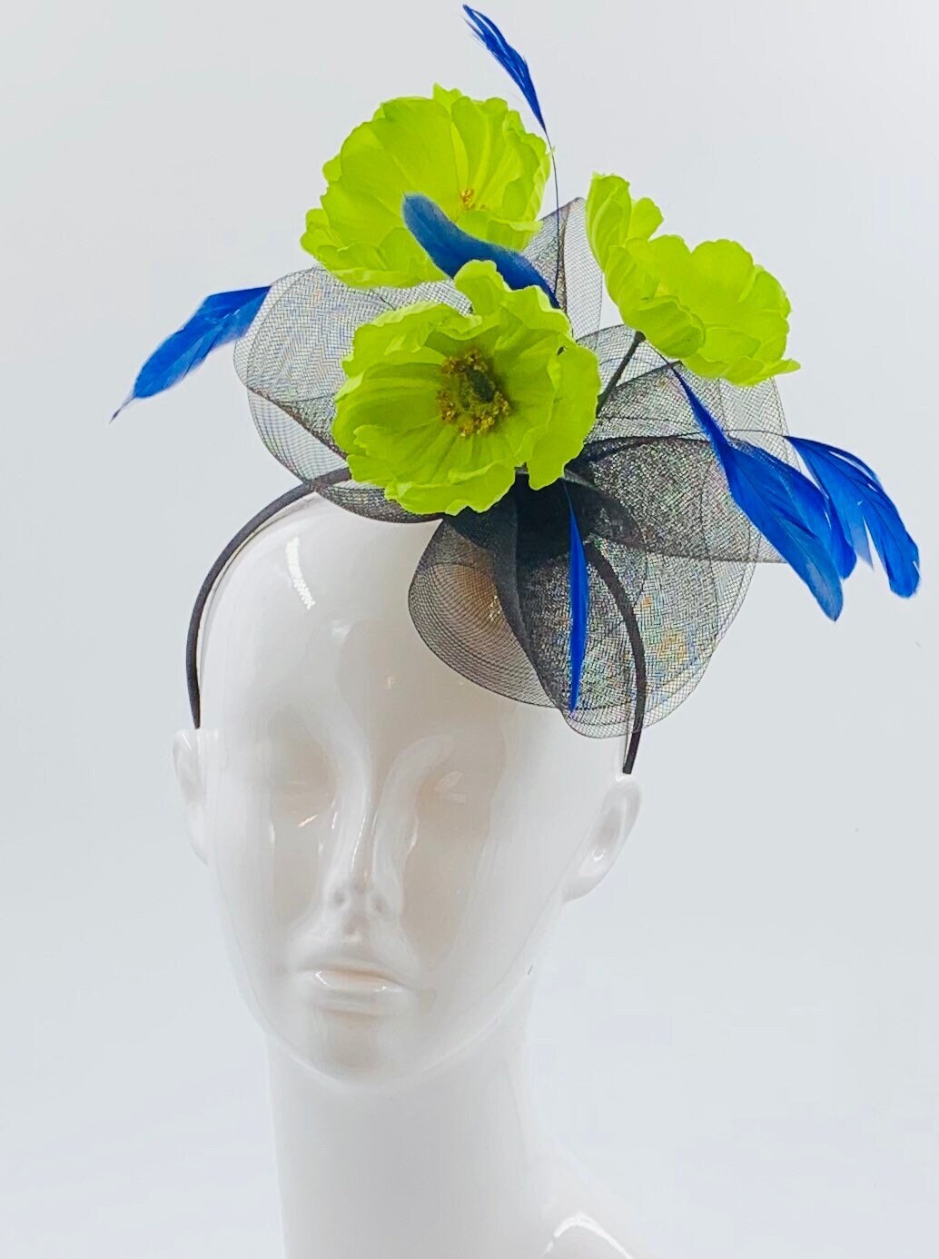 Derby Fascinator, Chic Kentucky Derby Hat Alternative, green and blue fascinator, derby hat (SILVER LINE, multiple color options available)