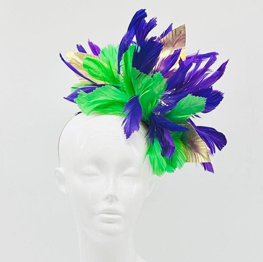 Green, purple, gold Kentucky Derby Fascinator, derby hat Kentucky Derby Hat Alternative, Floral Fascinator, (SILVER LINE)