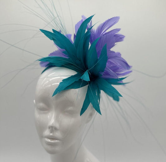 Teal and Purple Derby Fascinator, Kentucky Derby Hat Alternative, Kentucky derby hat (GOLD LINE)