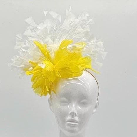 Yellow and White Derby Fascinator, Kentucky Derby Hat Alternative, Kentucky derby hat (GOLD LINE)