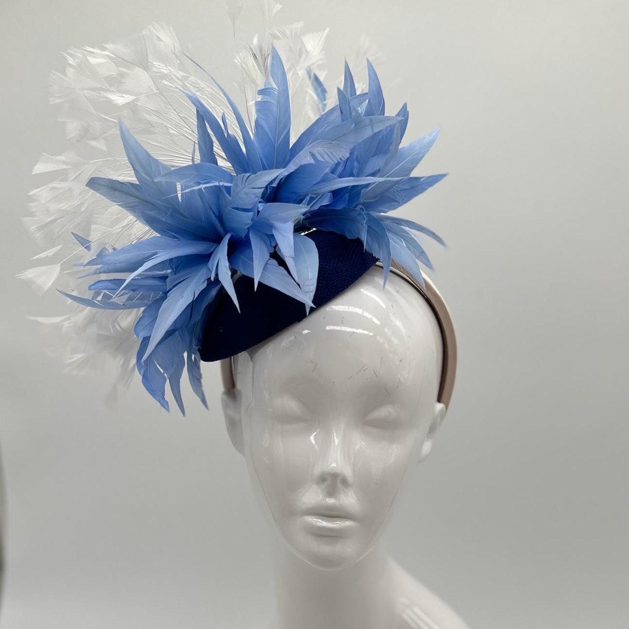 Blue and White Derby Fascinator, Kentucky Derby Hat Alternative, Kentucky derby hat (GOLD LINE)