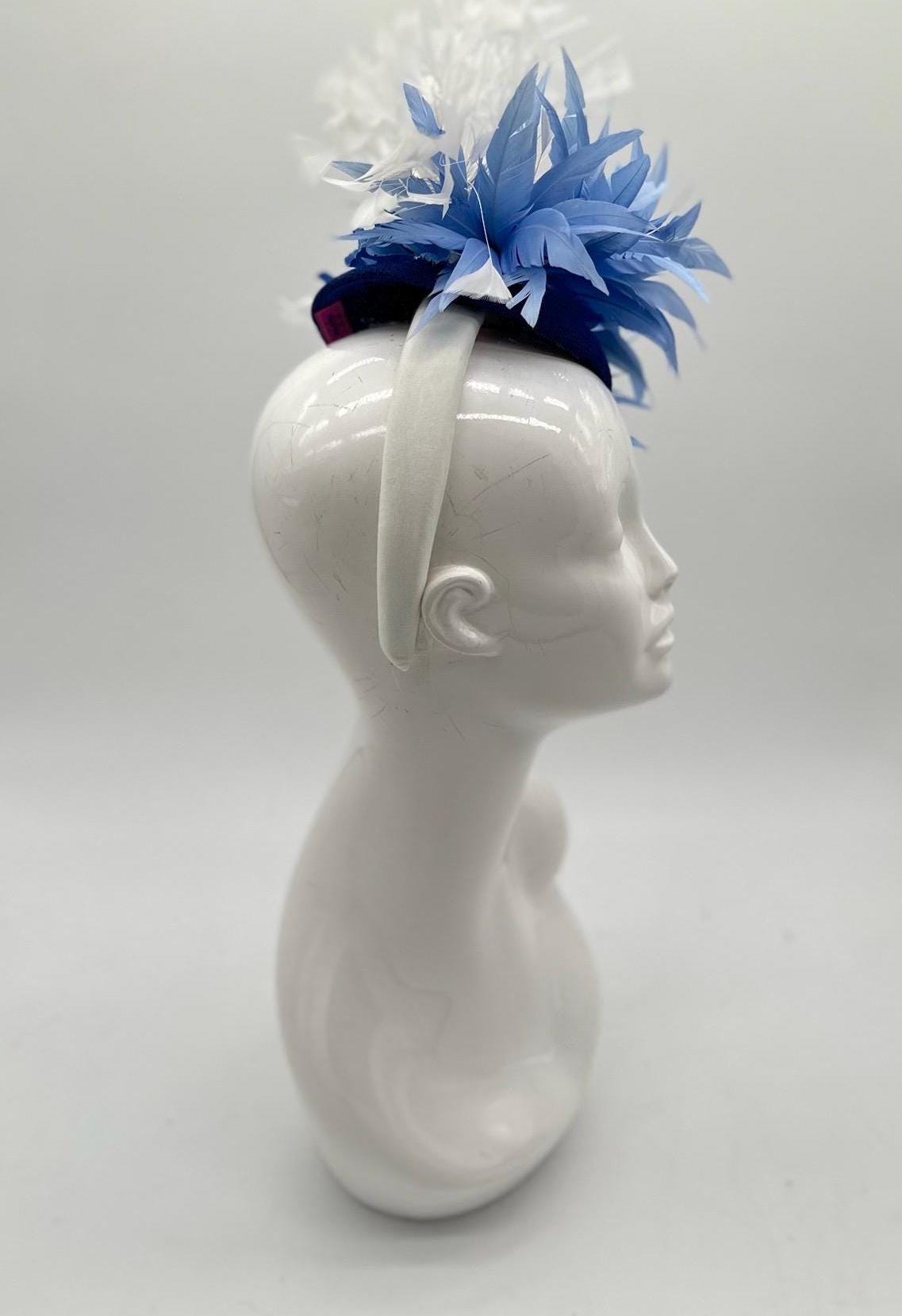 Blue and White Derby Fascinator, Kentucky Derby Hat Alternative, Kentucky derby hat (GOLD LINE)